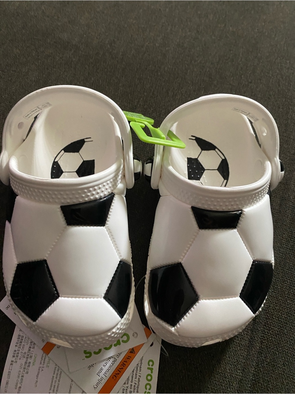 CROCS White and Black Soccer-Pattern Kids Clogs